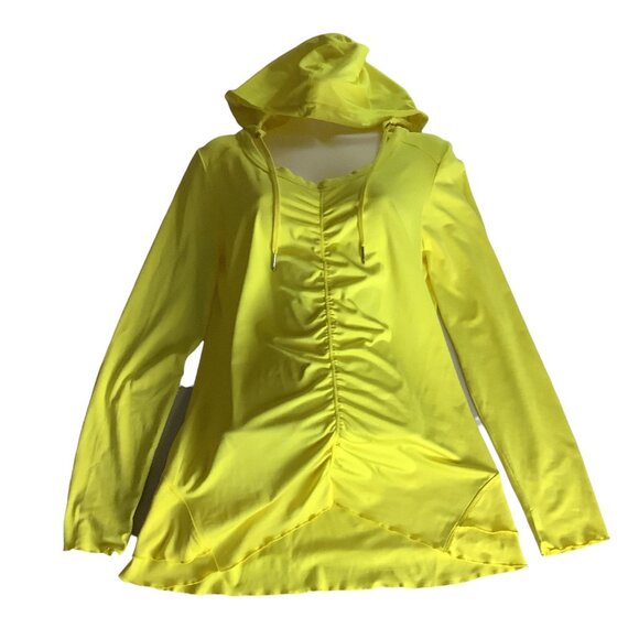 Calvin Klein Performance Quick Dry Womens Yellow Hooded Long Sleeve Ruched Top M - Picture 8 of 12